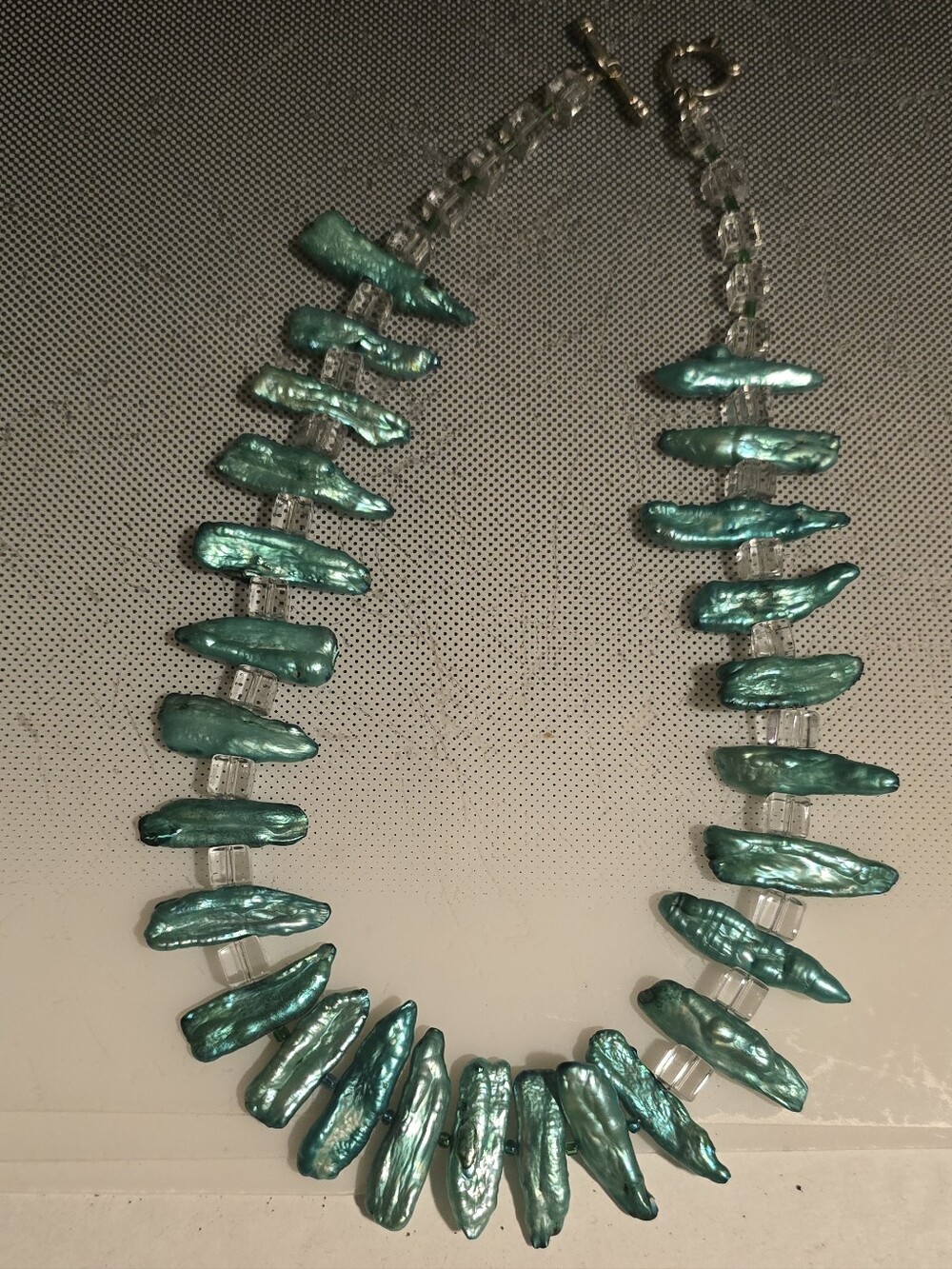 Handmade Turquoise Baroque Stick Dagger Pearl Necklace With Square Spacer Beads
